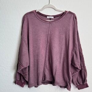 Mustard Seed Womens Oversized Raw Seam Top Faded Plum‎ Purple Size L Boho Lounge